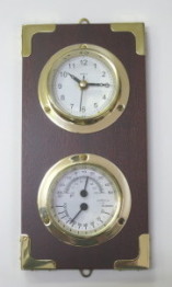 マリン時計・温湿度計（木製台付）